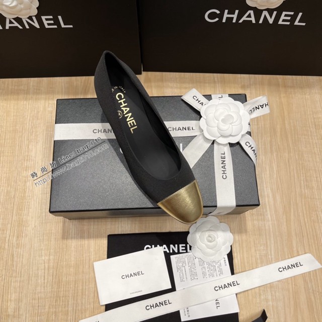 Chanel專櫃經典款女士拼色單鞋 香奈兒頂級版本平跟鞋高跟鞋 dx2590